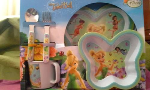 Set De Vaso, Cubiertos Y Platos Tinkerbell De Disney