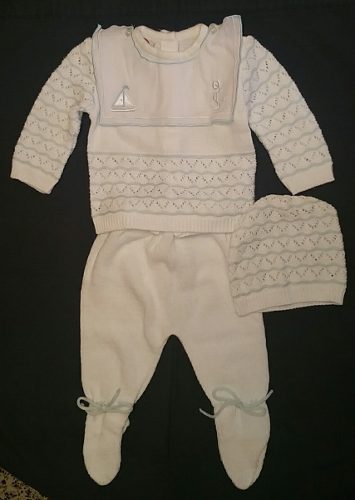 Conjunto Tejido Para Bebe Color Blanco Y Azul Pastel