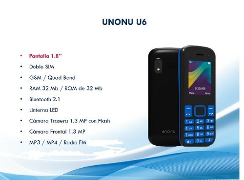 Teléfono Unonu U6 Dual Sim Camara Vga Fm Mp3