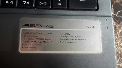 Laptop Acer Aspire  Tarjeta Madre Dañada Para Repuesto