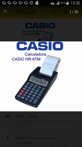 Calculadora Casio Hr 8tm Negra Usada Con Adaptador, 10