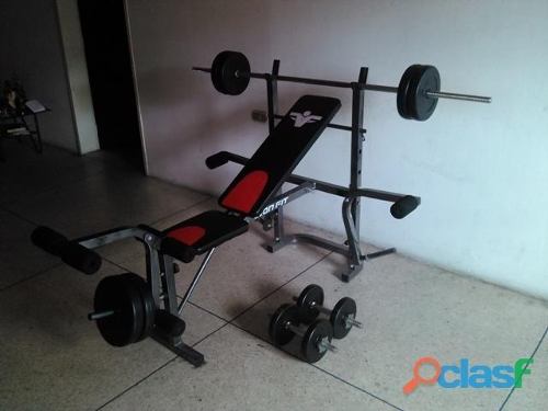 Banco De Pesas Iron Fit Con Juego De Pesas 50 Kg Y Estuche