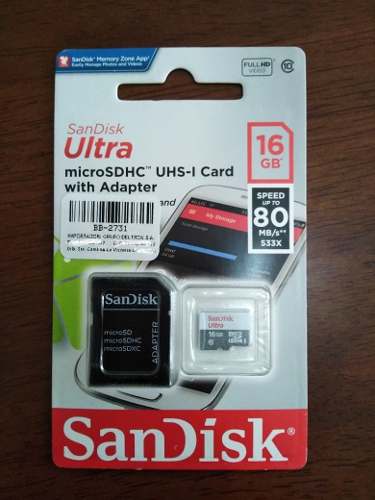 Tarjeta Memoria Micro Sd 16 Gb 80 Mb/s Sandisk - Clase 10