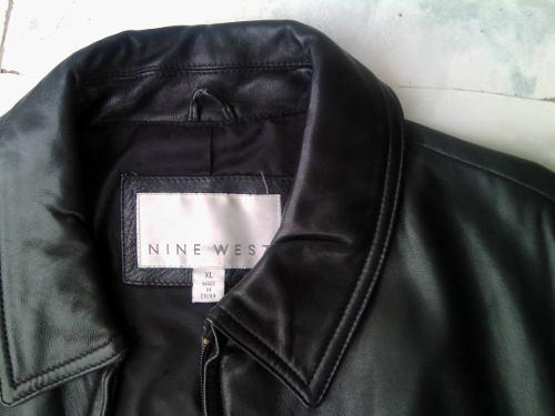 Chaqueta De Cuero, Unisex, Negra, Marca Nine West. Nueva