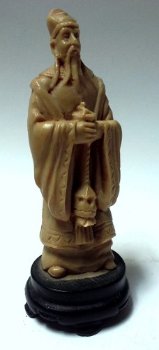Antigua Figura Marmolina Pequeña Sabio Deidad China Guan.