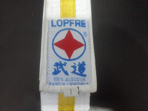 Cinturon Blanco Raya Amarilla Marca Lopfre Talla 1, 2,10cms