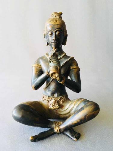 Escultura Antigua De Bronce De Deidad Hindu Krishna