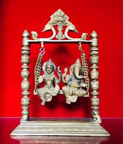 Escultura De Bronce Hindu Deidad Ganesha Y Lakshmi