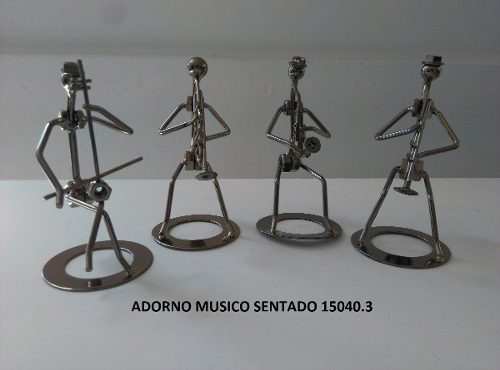 Adorno Escultura Metálica Para Escritorio Musico Sentado