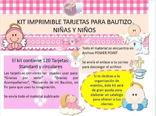 Kit Imprimible Tarjetas Bautizo Niños Y Niñas Invitaciones