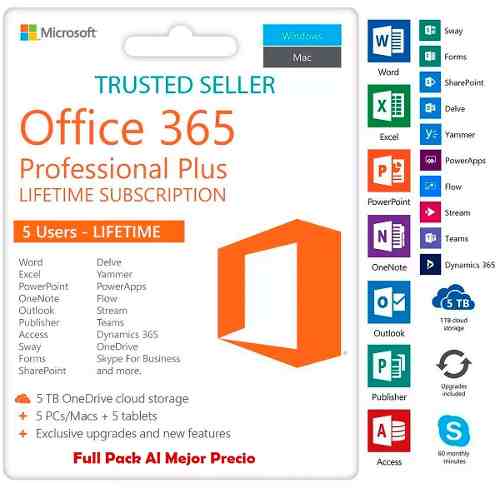 Microsoft Office 365 Para 5 Pc's Mac's O Tablets, Oferta