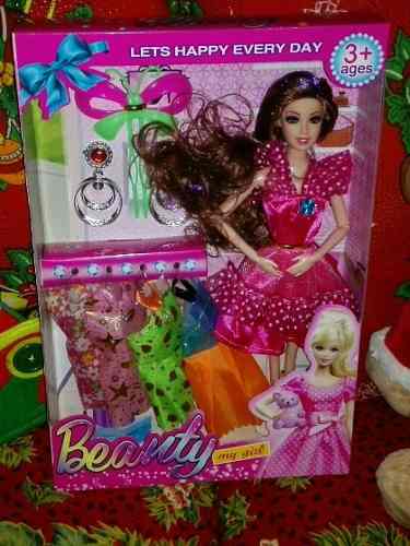 Muñeca Beauty Tipo Barbie Con Múltiples Accesorios Navidad