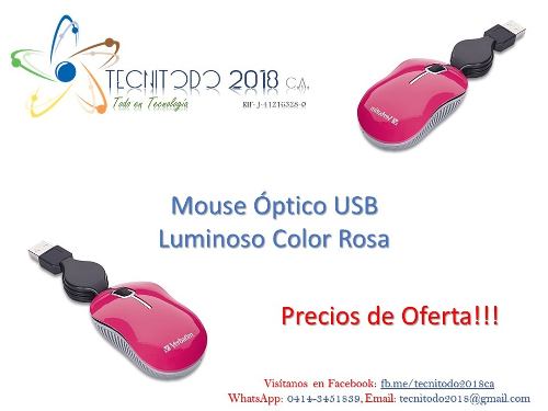 Mouse Optico Usb Luminoso Color Rosa