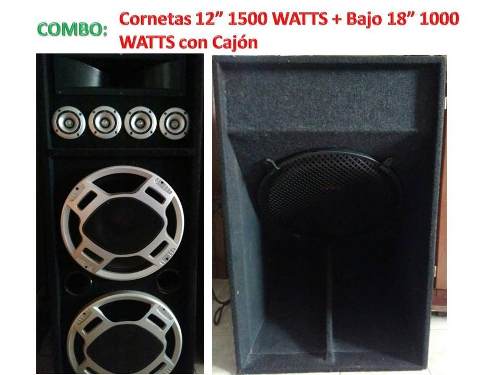 Bajo  Watts Con Cajon + Cornetas Doble Bobina 12