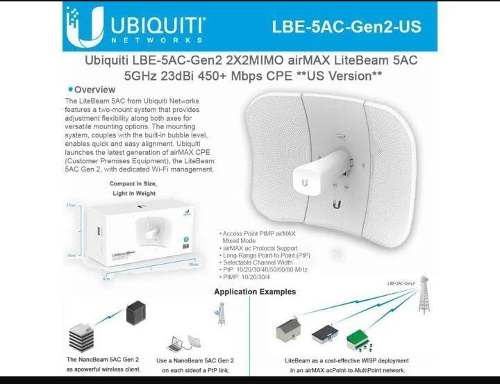 Litebeam Ubiquiti Ac Gen2 5ghz 23 Dbi Airmax 450 Mbps