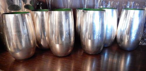 8 Vasos Cristal Verde Plateado Venecia