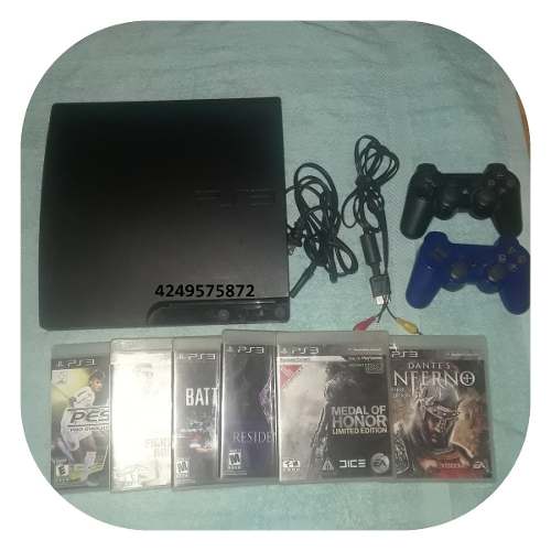 Ps3 Slim 160gb +2 Controles+cables+6 Juegos Originales
