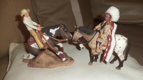 Indio Y Vaquero A Caballos Sioux Comanche Original Schleich