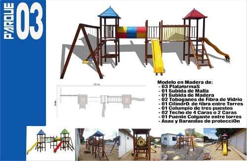 Parque Infantil De 3 Torres Madera Fibra Vidrio Y Hierro