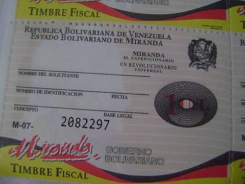 Timbres Fiscales Estampillas De Miranda 1 Ut