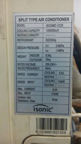 Aire Acondicionado Isonic  Btu