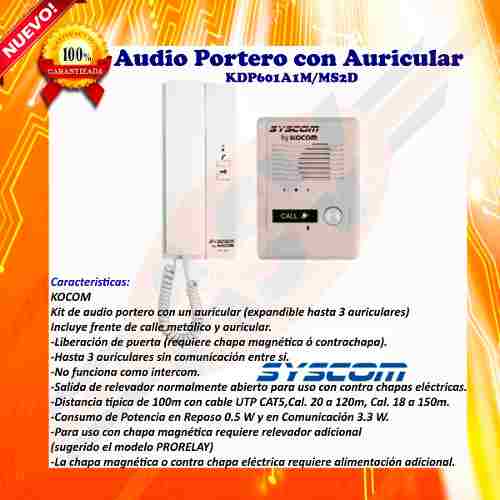 Kit De Audio Portero Con Un Auricular