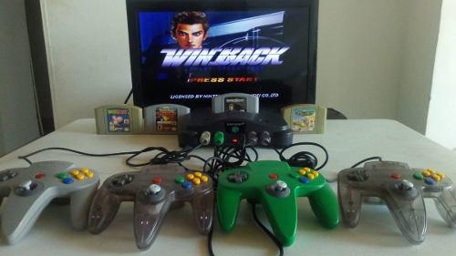 Consola De Nintedo 64 + 4 Controles + 4 Juegos