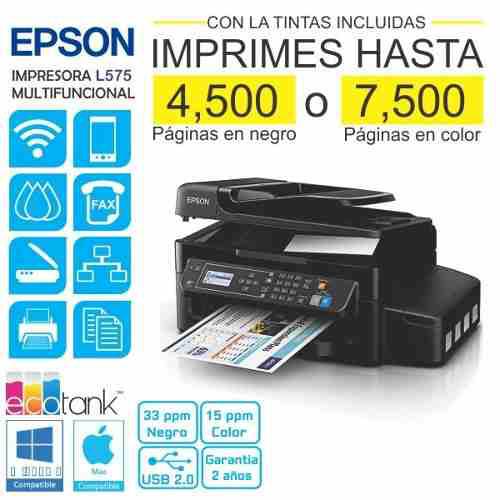 Impresora Multifuncional Epson L575 Red Wifi Fax Tinta Cont