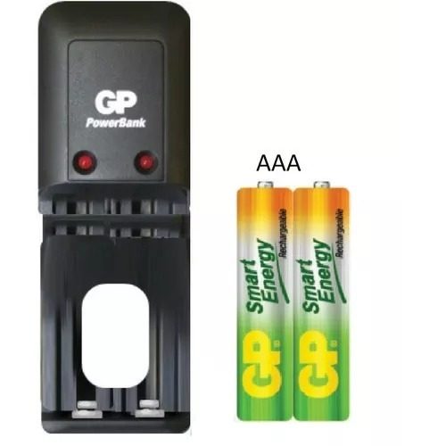 Cargador Gp + 2 Baterías Pilas Aaa 400 Mah Recargable