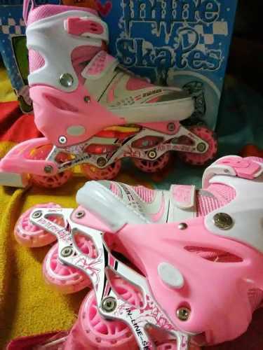 Roller Patines Lineales Rosados Con Luces