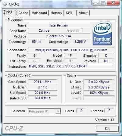 Procesador Intel Dual Core E2200, 2,2ghz