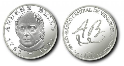 Moneda 100bs Conmemorativa Andres Bello Plata Coleccion