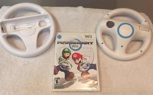 Juego Wii Mario Kart Con 2 Volantes Originales