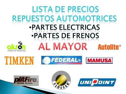 Lista Precios Repuestos De Auto Y Partes Electricas Al Mayor