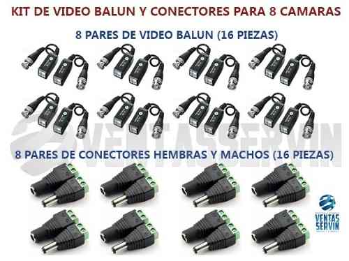 Kit De Video Balun Y Conectores Hembra Y Macho Para 8 Camara