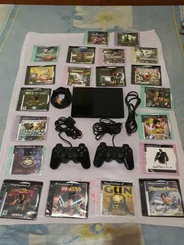 Play Station 2 Con Dos Controles Y 20 Juegos