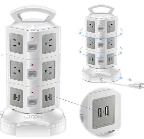 Regleta Torre Giratoria 04 Usb 2.4amp + 10 Tomas 110v