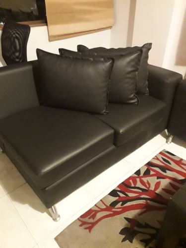 Sofas Modular Tipo L Color Negro En Piel, Elegante