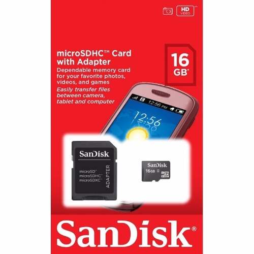 Memoria Micro Sd Sandisk 16gb Clase 4 C/ Adaptador