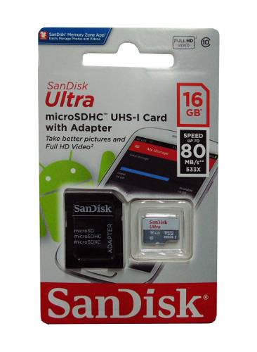 Memoria Micro Sdhc Sandisk 16gb Clase 10 Con Adaptador Nuevo