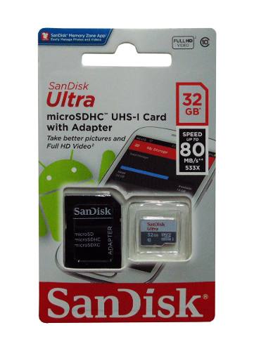 Memoria Micro Sdhc Sandisk 32gb Clase 10 Con Adaptador Nuevo