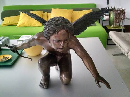 Escultura Angel Cupido Maciza Vaciado En Bronce. Descuento