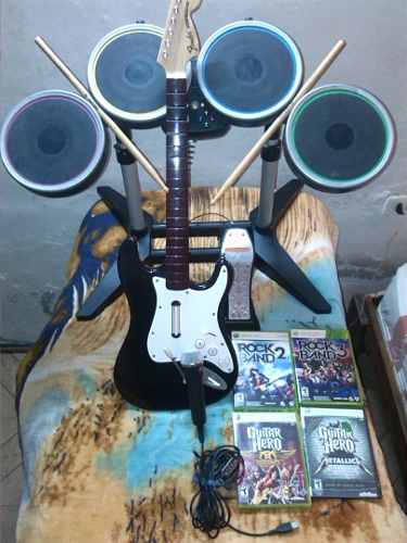 Guitar Hero Rock Band Guitarra+bateria+microfono Xbox 360