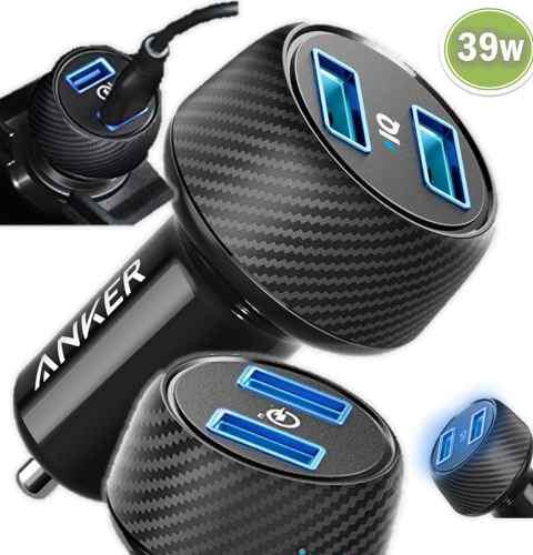 Cargador De Carro Anker 39w Iq Quick Charge 3.0 Carbono