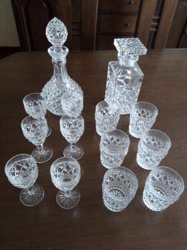 Juego De Vasos Y Copas Y Licoreras De Cristal De Bohemia