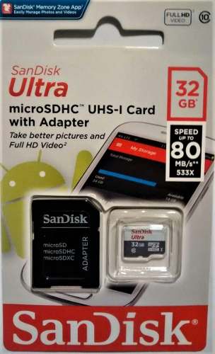 Memoria Micro Sd Hc 32 Gb Sandisk 80 Mb/s