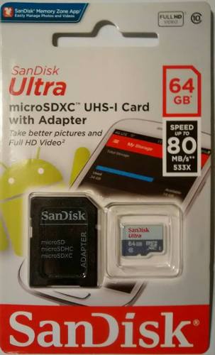 Memoria Micro Sd Hc 64 Gb Sandisk 80 Mb/s