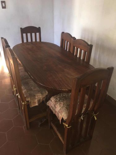 Juego De Comedor Madera Rústica 6 Puestos Con Sus Sillas