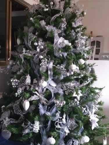 Hermoso Combo Adornos Arbol Blanco/plateados Navidad Bellos