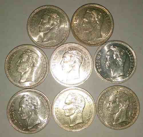9 Monedas De 1 Bolivar De Plata Unc  Vrds